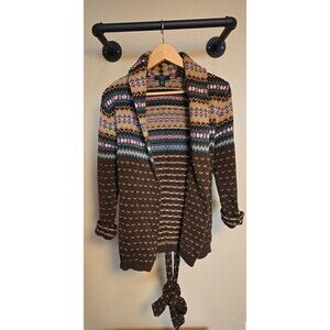 Vintage hand knit Brown Chaps cardigan with belt‎ women's size petite medium